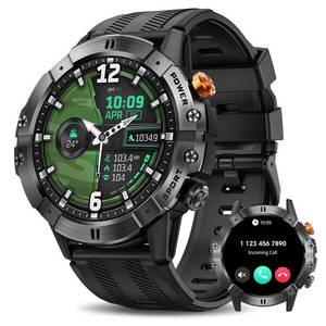 lot 6377 image: Smart Watches for Men, Bluetooth Call Military Smart Watch, Waterproof Fitness Tracker with Heart RateBlood OxygenSleep Monitor124 Sports Modes, Tactical Watch for Android Phones & iPhone (Black)