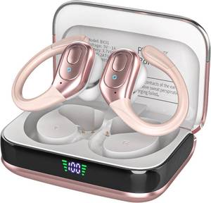 lot 6386 image: sajawass Wireless Earbuds Bluetooth 5.4 Headphones, IPX7 Waterproof Earphones, Over-Ear Earphones, Noise Canceling Ear Buds with 75hr Playtime, LED Power Display for SportsWorkouts - Rose Gold