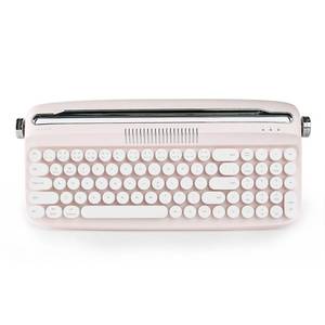lot 6389 image: YUNZII Upgraded Wireless Typewriter Keyboard,with Retro Integrated Stand,USB-CBluetooth,Cute Round Keycaps, USB-CBluetooth Connection for Table, Phone, PC and WinMacAndroid (B309, Baby Pink)