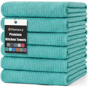 lot 6392 image: Homaxy Premium Kitchen Towels(18��x 28��, 6 Pack), Large Cotton Kitchen Hand Towels, Flat and Terry Dish Towels, 380 GSM Highly Absorbent Tea Towel Set with Hanging Loop, Teal