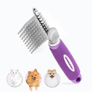 lot 6422 image: GENPEPADO Dematting Undercoat Rake Comb for Dogs & Cats with Long 2.5-In Stainless Steel Safety Blades for Removing Knots, Mats & Tangles - Pet Grooming Deshedding Brush Tool with Anti-Slip Grip