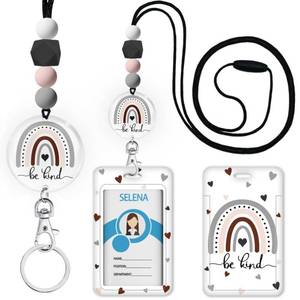 lot 6426 image: Rainbow Lanyards for ID Badges and Keys, Teacher Silicone Beaded Breakaway Lanyard for Women Nurses Educators School, Keychain with Name Tag Badge Holder