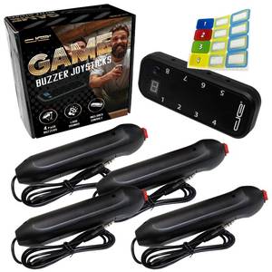 lot 6431 image: Digital Energy Handheld Game System - Console Displays First Buzz-in - Great for Jeopardy, Family Feud, Trivia and Buzzer Games - Console with 4 Joystick Buzzers