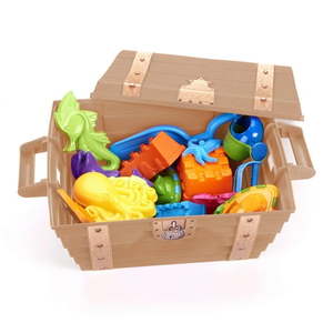 lot 7594 image: Play Day Treasure Chest with 20-Piece Sand Toys  Brown