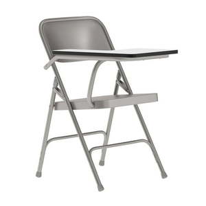 lot 7614 image: Flash Furniture Ralph Premium Steel Adult Folding Chair with Right Handed Tablet Arm  Gray