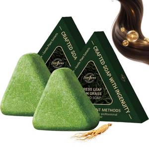lot 8049 image: Anweina 2pack Nature Triangle Shampoo Bar, Nature Seven Green Soap Shampoo, Usman Grass Shampoo Bar, Strengthens Smooths Hair, Natural Shampoo Bar For All Hair Types