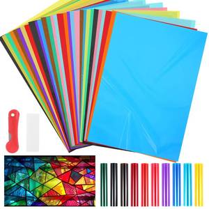 lot 8052 image: AmazingSpark 30 Sheet 10 Colors Window Film Transparent Decorative Glass Film Self-Adhesive Window Tinting with Knives and Scrapers for DIY Party Home Decoration A4 Sample 21 cm x 30 cm