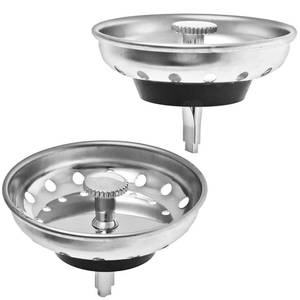 lot 8060 image: 2 Pack - Kitchen Sink Strainer and Stopper Combo Basket Replacement for Standard 3-12 inch Drain, Stainless Steel Basket with Plastic Knob, Rubber Stopper Bottom - Hilltop Products