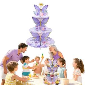 lot 8063 image: 3 Tier Butterfly Cupcake Stand,Suitable for Butterfly Themes �� Easy to Assemble& Reusable(1Butterfly)