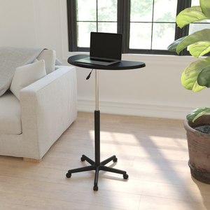 lot 9977 image: Flash Furniture Eve Sit to Stand Mobile Laptop DeskSpeaker s Lectern with Wheels  Black