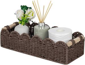 lot 9983 image: CubesLand Paper Rope Scalloped Edge Shelves Storage Basket, Woven Toilet Paper Baskets for Over Toilet Storage Shelf, Ending Table, Floating Shelves Organizing or Home D�cor, with Wood Handle, Brown