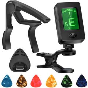 lot 10002 image: Guitar Tuner, Guitar Accessories with Guitar Picks, Guitar Capo, Capo for Acoustic Guitar, Bass, Buzzing-Free, Quick Release, Guitar Tuner Clip on for Guitar, Violin, Bass, Ukulele Chromatic