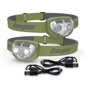 lot 10003 image: Energizer PRO-400 Headlamp Rechargeable (2-Pack), IPX4 Water Resistant Rechargeable Headlamp, Ultra Bright Multiple Light Modes Head Lamp, Camping, Running, Outdoors, Emergency Light, USB Included 2 pk