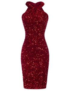 lot 10023 image: Women Red Sequin Dress Formal Prom Homecoming Dresses Velvet Sequin M