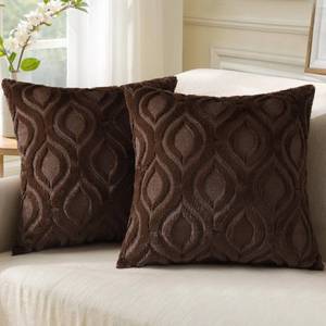 lot 10025 image: decorUhome Cozy Textured Throw Pillow Covers 18x18 Inch Set of 2, Soft Plush Faux Wool Dark Brown Accent Couch Pillow Covers for Modern Farmhouse Sofa Bed Living Room