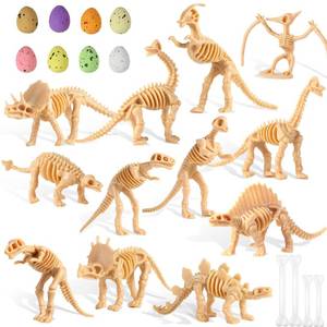 lot 10027 image: Sratte 52 Pcs Dinosaur Fossil Skeleton Kit for Kids with 24 Assorted Dino Bones & 24 Mini Dinosaur Eggs & 4 Bones, Dino Sand Dig Toys for Science Play Sandbox Birthday Easter Egg Stuffers(Light Brown)