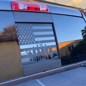 lot 10030 image: Xinghe for Dodge Ram 2009 to 2024 2025 2026, American Flag Decals Stickers for Truck Back Middle Window, Matte Black USA Flag Decal