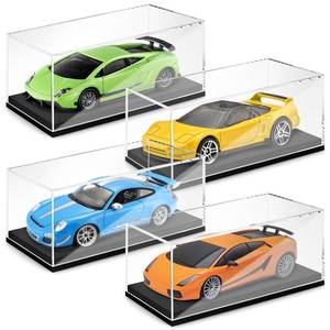 lot 10396 image: Hooqict 4 Pack 164 Display Case Clear Acrylic Model Car Display Case Toy Cars Plastic Storage Organizer, 4.17 x 1.81 x 1.81 Inch