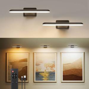 lot 10409 image: FULEN 2 Pack Picture Lights for Wall,Battery Operated Wall Sconce Rechargeable,LED Wall Light Cordless with Remote,3 Color Temperature, Art Lights for Painting,Frame,Gallery,Dartboard Lights,Black