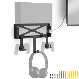 lot 10423 image: Wall Mount Compatible for PS4, Wall Mount Kit Compatible for PS4 Original (Old Model) with Detachable 2 Controller Holder & Headphone Hanger,Mount on Near or Behind Your TV