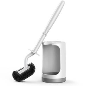 lot 10425 image: HAMITOR Toilet Bowl Brush Holder Set Curved Design with Holder for Deep Cleaning Under Rim - Compact Hidden Scrubber for Small Space - Modern RV Bathroom Accessories - White 1 Pack