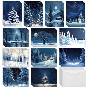 lot 10430 image: 48 Pack Winter Forest Xmas Cards with Envelopes Christmas Tree Winter Forest Holiday Cards Xmas Moonlight Greeting Card Silent Night Blank Card for Adults Friends Family Birthday Christmas Gift