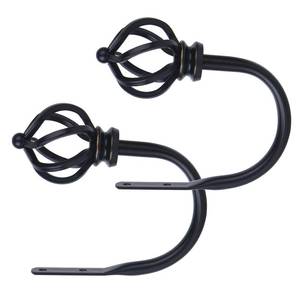 lot 10440 image: KAMANINA Decorative Curtain Drapery Holdbacks for Wall, Black Curtain Tiebacks Holders with Screws Wall Mounted for Drapes Window Home Decoration, Twisted Cage Finials, 1 Pair2 Pack, Small