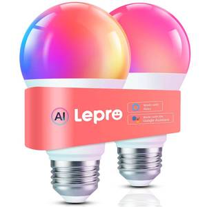 lot 10449 image: Lepro B1 AI Smart Light Bulbs - WiFi & Bluetooth RGBWW Color Changing LED Bulb Works with Alexa & Google Assistant, Personalized Al Lighting Designer, AI Voice Control, Music Sync, 2.4GHz Only, 2 Pack