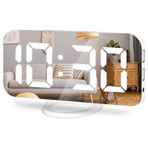 lot 10462 image: Lamisola White Digital Alarm Clock for Bedrooms, Large LED Mirror Despertador Digital Clocks, Nightstand Bedside Desk Table Clocks for Bedroom Office Living Room, USB Powered