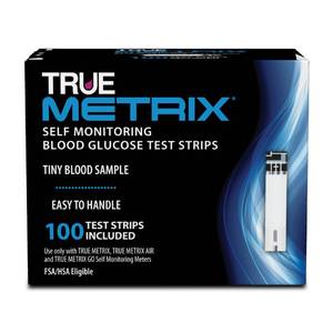 lot 10465 image: TRUE METRIX Self Monitoring Blood Glucose Test Strips, TRUE METRIX Family of Self Monitoring Blood Glucose Meters, Value Pack, 100 Count