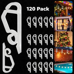 lot 10469 image: TNBUENO 120 Pcs Christmas Light Clips Outside Gutter Hooks - Plastic Holiday Gutter Light Weatherproof Hooks for Halloween Christmas Roof Tree Hanging Outdoor Decoration String Lights (White)