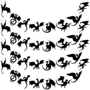 lot 10495 image: Henoyso 4 Pcs Black Dragon Party Banner Hanging Dragon Decor Birthday Supplies 32 Black Decorations for Birthday Theme Fantasy Party Supplies, 8 Designs
