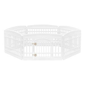lot 11982 image: IRIS USA 24  Exercise 6-Panel Pet Playpen with Door  Dog Cat Playpen For Puppy Small Dogs Keep Pets Secure Easy Assemble Easy Storing Customizable Non-Skid Rubber Feet  White