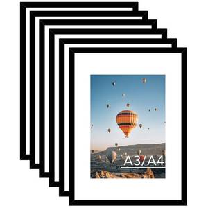 lot 12291 image: JCJMY 11.7x16.5 A3 Picture Frame Set of 6 Black with A4 Mat, Display Photo 8.3x11.7 with Mat or 11.7 x 16.5 Without Mat, Wall Hanging Large Frame with Plexiglass, 6 Pack, Black