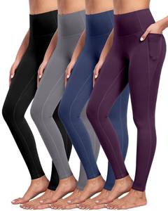 lot 12297 image: NORMOV 4 Packs Yoga Leggings with Pockets for Women, Soft High Waisted Tummy Control Workout Pants(BlackDark GrayNavyDeep Purple,XL)