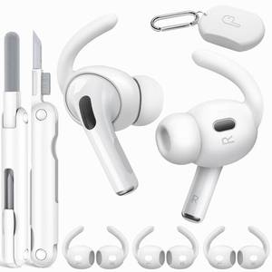 lot 12311 image: TNSNK 4 Pairs for Apple Airpods Pro 2nd Generation Ear Hooks, Silicone Anti-Slip for AirPods Pro Ear Hook with Storage Pouch, Cleaning Kit, Carabiner