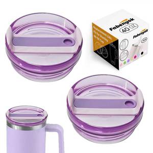 lot 12317 image: 40 OZ Tumbler Lid Replacement Fit for Stanley Cup, 2 Pack Clear Replacement Lids Fit for Stanley Travel Tumbler, Spill Proof Tumbler Covers for Stanley Cup Accessories (Purple)