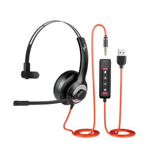 lot 12327 image: JIAMQISHI USB Headset with Mic for PC, On-Ear Computer Laptop Headphones with Noise Cancelling Microphone in-line Control for Home Office Online Class (USB3.5mm Single Ear Headset, Black)