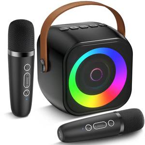lot 12332 image: Mini Karaoke Machine, Portable Bluetooth Speaker with 2 Wireless Microphones for Kids & Adults, Karaoke Microphone with LED Lights, Gifts for Girls & Boys
