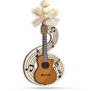 lot 12346 image: KILYHOME Guitar Christmas Ornament - 2 Layer Wooden Music Ornament for Holiday, Classic Gift for Guitarists, Guitar Band, School Club, & Music Teachers