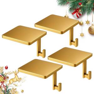 lot 12361 image: POLLY WALES Christmas Stocking Holders for Mantle Set of 4, Mantle Stocking Hangers Hanging Hooks, Stocking Hanger Base, Stocking Holder Hooks for Fireplace Tabletop Shelf Christmas Decoration (Gold)