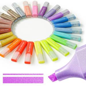 lot 13422 image: BONACE Silver Glitter Highlighters - Chisel Tip, No Bleed, Assorted Colors - 24 Pack Metallic Colors Cute Highlighter Markers, Pastel Highlighters for Journaling