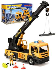 lot 13441 image: Large Crane Truck Toy with Extendable Crane Arm, Lights & Siren Sounds, Assemble & DIY Truck Engineering Vehicle Toy for Boys Girls Christmas Birthday Gifts Kids Toys for 3 4 5 6 7 8 Years Old