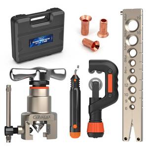 lot 13452 image: CARVALAX Eccentric Flaring Tool Kit, 45° Precision Flaring, MetricImperial Clamp for 6-19mm & 14-34 Pipes, Includes Cutter, Deburring Tool & Hard Case for HVAC & Refrigeration Repair