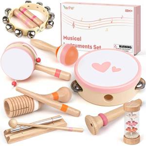 lot 13454 image: Musical Toys for 2 3 Year Old Girl Birthday Gifts, Wooden Montessori Toys for 2 Year Old, 8 in 1 Musical Instruments for Toddlers with DrumHand BellsFluteMaracas, Preschool Toys for Baby 18 Months