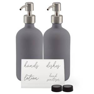 lot 13455 image: Cornucopia Brands 16oz Gray Pump Bottles (2-Pack) Gray Coated Glass Soap Dispenser Pump Bottles for Lotion, Hand Care & Liquid Soap