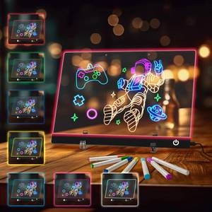 lot 14020 image: ITENGHUA Led Note Board with 7 Colors 13.7X10, Acrylic Dry Erase Board with Light, Doodle Glow Drawing Board with 5 Modes, Touch Control, LED Drawing Board for Kids with Stand, 7 Markers
