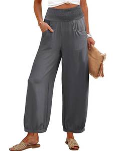 lot 14037 image: Caracilia Women Wide Leg Palazzo Pants 2026 Summer Casual High Waist Flowy Loose Boho Beach Vacation Lantern Pants Dark Gray Medium
