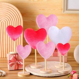 lot 14468 image: Wenqik 7 Pcs Valentine��s Day Decorations Velvet Flocked Heart Table Decor Heart Shape Tabletop Centerpiece Tall Standing Wooden Sign Valentines Day Decor for Home Office Shelf Mantel(Pink)