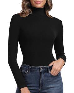 lot 14469 image: PALINDA Womens Ribbed Turtleneck Fitted Long Sleeve Shirts Basic Thermal Layering Tops(Black S) (needs washed)